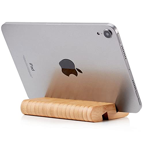 FadyDail Bamboo Tablet Stand Wooden Mobile Phone Stand for Desktop, Wood Tablet Holder Desk Cell Phone Holder Mobile Stand for iPhone iPad Tablets and All Phones (Large Size)