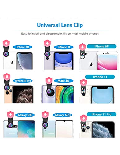 Cell Phone Camera Lens Kit,11 in 1 Universal 20x Telephoto Lens,0.63Wide Angle+15X Macro+198°Fisheye+2X Telephoto+Kaleidoscope+CPL/Starlight/Eyemask/Tripod,for Most iPhone Smartphone