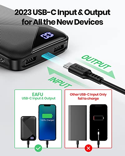 Portable Charger, EAFU Small Power Bank 10000mAh Fast Charging 3A, Powerbank USB C (In & Output) Phone Battery Pack for iPhone 14 13 12 11 X Pro Max Samsung Galaxy S21 Huawei Xiaomi AirPods Smartwatch