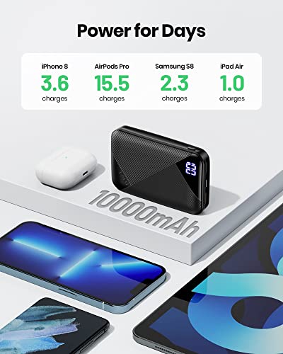 Portable Charger, EAFU Small Power Bank 10000mAh Fast Charging 3A, Powerbank USB C (In & Output) Phone Battery Pack for iPhone 14 13 12 11 X Pro Max Samsung Galaxy S21 Huawei Xiaomi AirPods Smartwatch