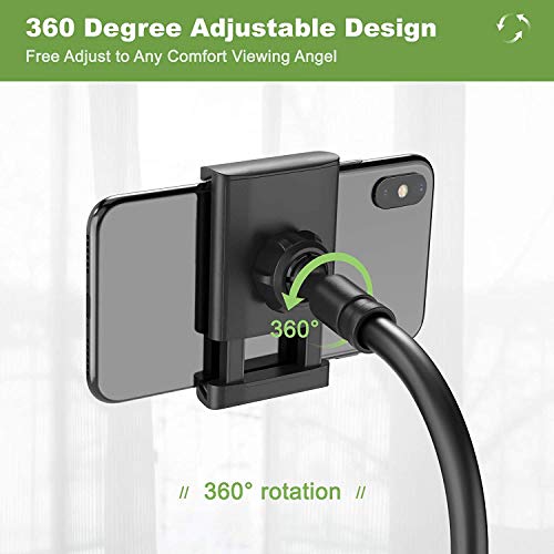 Gooseneck Phone Holder, Flexible Cell Phone Holder for Bed Lazy Arm Mount 360 Adjustable Phone Stand Clamp Bracket for iPhone Samsung, 4-6.5" Devices