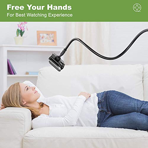 Gooseneck Phone Holder, Flexible Cell Phone Holder for Bed Lazy Arm Mount 360 Adjustable Phone Stand Clamp Bracket for iPhone Samsung, 4-6.5" Devices