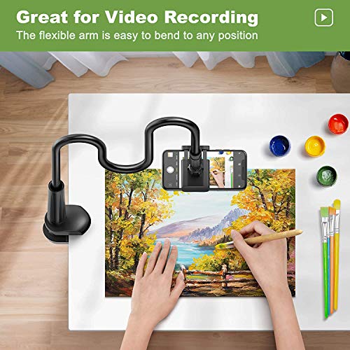 Gooseneck Phone Holder, Flexible Cell Phone Holder for Bed Lazy Arm Mount 360 Adjustable Phone Stand Clamp Bracket for iPhone Samsung, 4-6.5" Devices