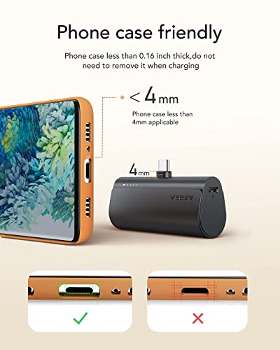 VEGER 5000mAh Mini Power Bank,20W Fast Charging Portable Charger USB C Battery Pack Compatible with USB C Phones Samsung Huawei Pixel and More,Black