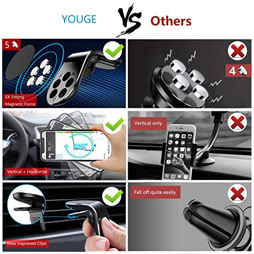YGKJ Magnetic Car Phone Holder, Air Vent Car Mount Cradle Compatible for iPhone Xs/Xs Max/XR/X / 8/8 Plus / 7/7 Plus, Galaxy S10 / S10+ / S9 / S9+ and More (Black)