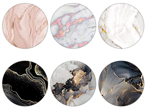 6 Pack Phone Grip,Cell Phone Holder For Smartphone,Finger Kickstand Rotation Stand - Black White Rose Gold Marble
