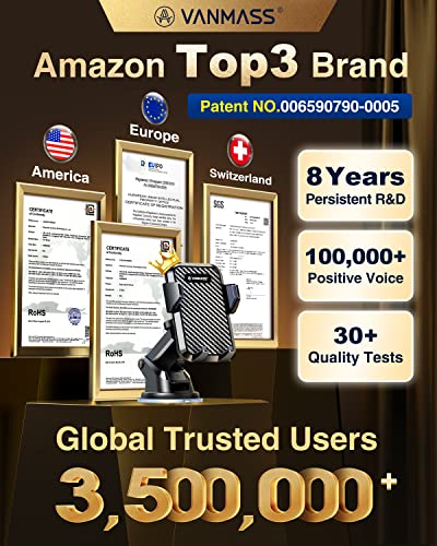 VANMASS Car Phone Holder 2023,【60+ LBS Strong Suction & Military Protection】Multi-Scene Mobile Phone Mount Cradle for Cars Van,【Patent & Safety Certs】Dash Window Vent for iPhone 14 13 Pro Max Samsung