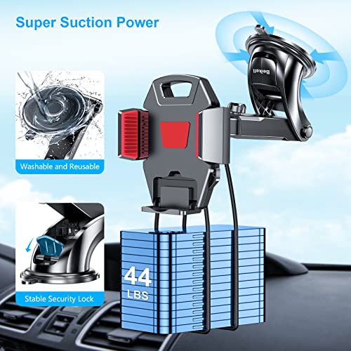 Beikell Car Phone Holder, Adjustable Car Phone Mount Cradle 360° Rotation - Phone Holder for Car with One Button Release and Strong Sticky Gel Pad for Mobile Phones from 4.7 to 6.7 inches-Red