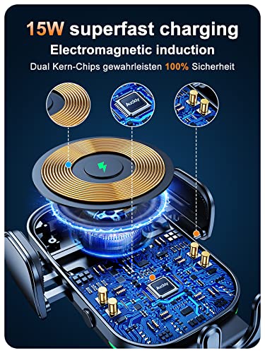 Auckly Wireless Car Charger, [Electromagnetic Sense] Qi 15W Fast in Car Wireless Charger Automatic Sensor Phone Holder Vent Mount Compatible for iPhone 12 13 14 Pro Max Plus Mini 11 Pro XS/XR etc