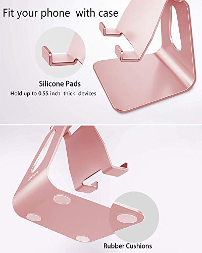 Lucrave Adjustable Cell Phone Stand, Phone Stand, Cradle, Dock, Holder, Aluminum Desktop Stand Compatible With Phone 13 12 11 Xs Max 8 7 6 6s Plus SE Charging, Accessories Desk, All Phones, Rose Gold