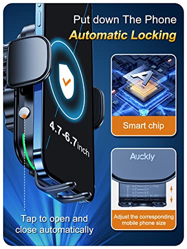 Auckly Wireless Car Charger, [Electromagnetic Sense] Qi 15W Fast in Car Wireless Charger Automatic Sensor Phone Holder Vent Mount Compatible for iPhone 12 13 14 Pro Max Plus Mini 11 Pro XS/XR etc