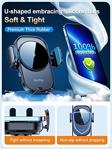 Auckly Wireless Car Charger, [Electromagnetic Sense] Qi 15W Fast in Car Wireless Charger Automatic Sensor Phone Holder Vent Mount Compatible for iPhone 12 13 14 Pro Max Plus Mini 11 Pro XS/XR etc