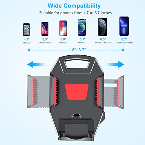 Beikell Car Phone Holder, Adjustable Car Phone Mount Cradle 360° Rotation - Phone Holder for Car with One Button Release and Strong Sticky Gel Pad for Mobile Phones from 4.7 to 6.7 inches-Red