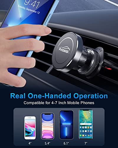 Rainway Magnetic Car Phone Holder, Upgrade Hook Magnetic Phone Car Mount with 6 Magnets, [360° Rotation] Air Vent Universal Mobile Phone Holder for Car Accessories,Compatible with iPhone,Samsung,etc.