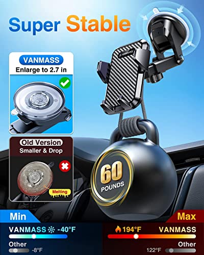 VANMASS Car Phone Holder 2023,【60+ LBS Strong Suction & Military Protection】Multi-Scene Mobile Phone Mount Cradle for Cars Van,【Patent & Safety Certs】Dash Window Vent for iPhone 14 13 Pro Max Samsung