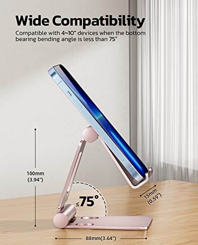 NULAXY Adjustable Phone Stand for Desk, Foldable Desktop Cell Phone Holder Cradle Dock Compatible with iPhone 14 13 12 11 Xs Xr X 8, HUAWEI, Galaxy, Nintendo Switch, All Phones - Rose Gold