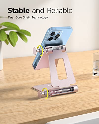 NULAXY Adjustable Phone Stand for Desk, Foldable Desktop Cell Phone Holder Cradle Dock Compatible with iPhone 14 13 12 11 Xs Xr X 8, HUAWEI, Galaxy, Nintendo Switch, All Phones - Rose Gold