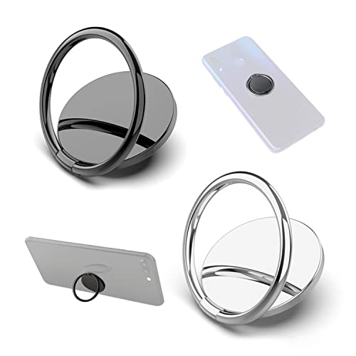 2 Pieces Mobile Phone Ring Holder, 360° Degree Rotatable Holder, Universal Mobile Phone Brackets, Strong Adsorption, Suitable for all Smart Phones and Phone Cases (Black, Silver)
