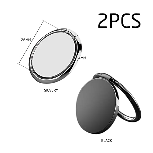 2 Pieces Mobile Phone Ring Holder, 360° Degree Rotatable Holder, Universal Mobile Phone Brackets, Strong Adsorption, Suitable for all Smart Phones and Phone Cases (Black, Silver)