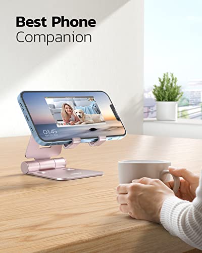 NULAXY Adjustable Phone Stand for Desk, Foldable Desktop Cell Phone Holder Cradle Dock Compatible with iPhone 14 13 12 11 Xs Xr X 8, HUAWEI, Galaxy, Nintendo Switch, All Phones - Rose Gold