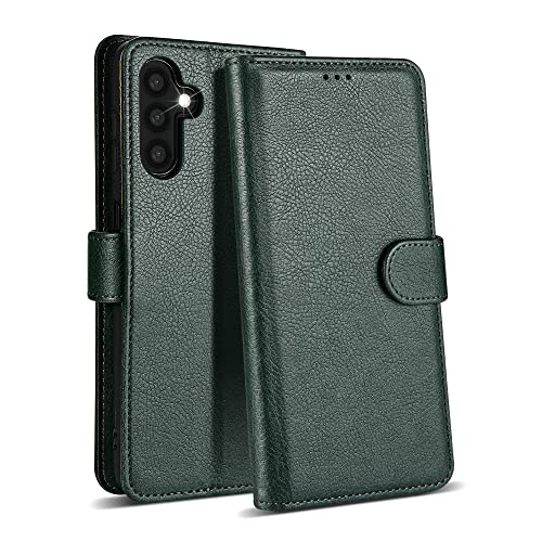 Case Collection for Samsung Galaxy A14 4G / A14 5G Phone Case - Premium Leather Folio Flip Cover | RFID-Technology | Kickstand | Money and Card Holder Wallet Green