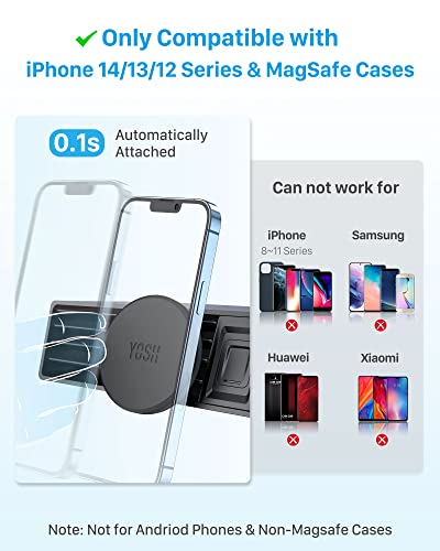 YOSH Mag-Safe Air Vent Car Mount Magnetic Car Phone Holder, Magnet Mobile Phone Holder for Car Vent, Car Cradle for iPhone 14/13/12 Series & MagSafe Case without Extra Metal Plates