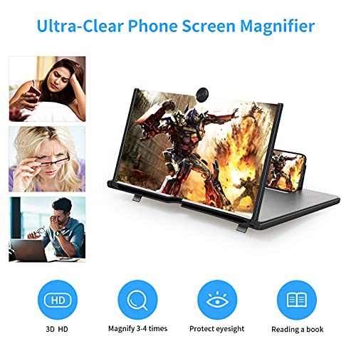 STEBRUAM 16 Inch Mobile Phone Screen Magnifier,Folding Stand Holder Portable for Movie Video Enlarger 3D Phone Agnifier Screen Pull Design for All Smartphone(Black)