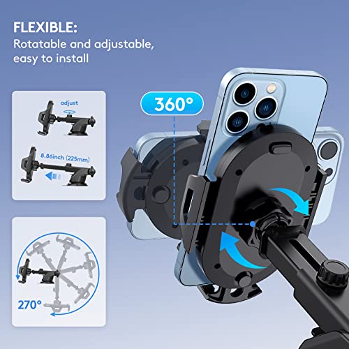 ANCOOLE Car Phone Holder [Strong Suction Cup] Long Arm for Car Windshield Dashboard, Compatible with iPhone 14/13/12/11, Samsung Galaxy S21 and More