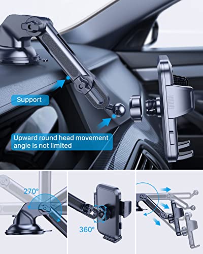 ArooickT Car Phone Holder，[Super Stable & Durable] Upgraded Strongest Suction Phone Holder for Cars，3-in-1 Phone Holder Dashboard/Air Vent/Windshield, Hands-Free Washable for All Mobile Phones