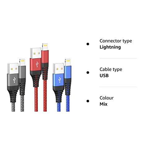 iPhone Charger Cable, Lightning Cable 3Pack 6FT/1.8M iPhone Charger Braided Long iPhone Charger Lead USB Fast Charging Cable Compatible with iPhone 11/Pro/Xs Max/X/8/7/Plus/6S/6/SE/5S iPad and More