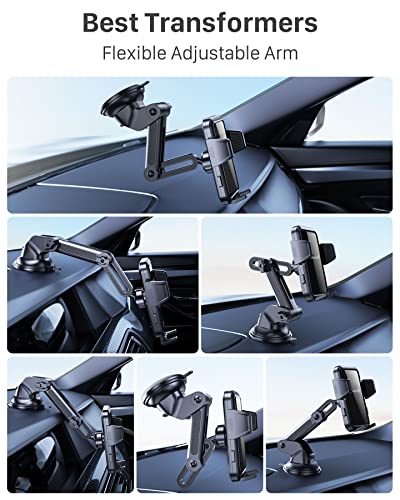 ArooickT Car Phone Holder，[Super Stable & Durable] Upgraded Strongest Suction Phone Holder for Cars，3-in-1 Phone Holder Dashboard/Air Vent/Windshield, Hands-Free Washable for All Mobile Phones