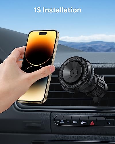 O-Mag DriveSafe Car Phone Mount, Air Vent Car Phone Holder, Powerful Magnetic Mounting and Vacuum Suction Cup, Easy One Hand Use, 360° Adjustable, Fits iPhone, MagSafe Cases and Android phones