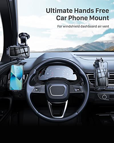 ArooickT Car Phone Holder，[Super Stable & Durable] Upgraded Strongest Suction Phone Holder for Cars，3-in-1 Phone Holder Dashboard/Air Vent/Windshield, Hands-Free Washable for All Mobile Phones
