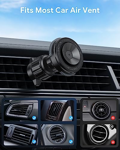 O-Mag DriveSafe Car Phone Mount, Air Vent Car Phone Holder, Powerful Magnetic Mounting and Vacuum Suction Cup, Easy One Hand Use, 360° Adjustable, Fits iPhone, MagSafe Cases and Android phones