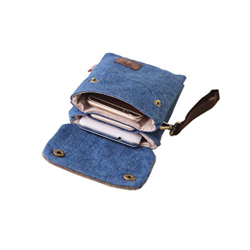 Cell Phone Holder Mini Crossbody Bag Purse Shoulder Bag Smartphone Mobilephone Wallet Unisex Cotton Canvas Bag Purse for Keys, Coins, Passport, Cell Phone, Candy Clutch Handbag Dark Blue