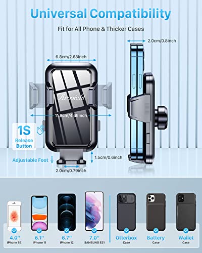 ArooickT Car Phone Holder，[Super Stable & Durable] Upgraded Strongest Suction Phone Holder for Cars，3-in-1 Phone Holder Dashboard/Air Vent/Windshield, Hands-Free Washable for All Mobile Phones