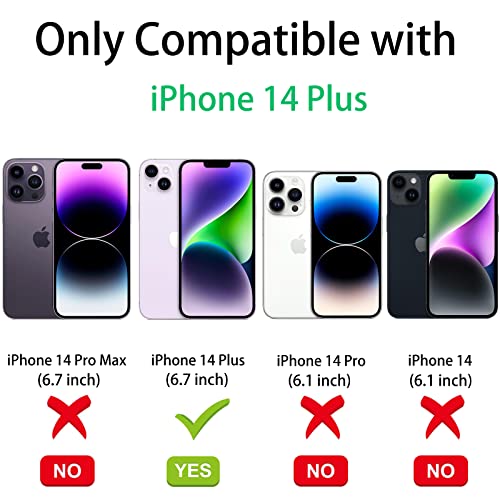 UYMO Crossbody Cell Phone Case for iPhone 14 Plus 6.7", with 2 Pack Tempered Glass Screen Protector + 1 Pack Camera Lens Protector,Adjustable Necklace Lanyard Cover Holder with Cord Strap - Rainbow