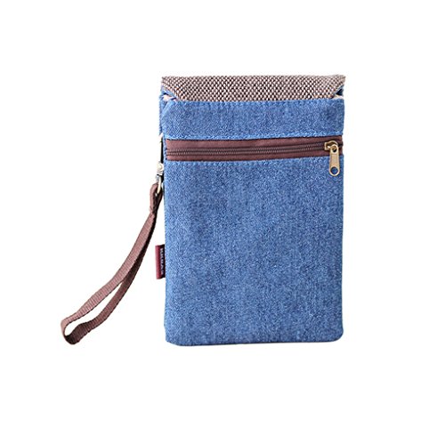 Cell Phone Holder Mini Crossbody Bag Purse Shoulder Bag Smartphone Mobilephone Wallet Unisex Cotton Canvas Bag Purse for Keys, Coins, Passport, Cell Phone, Candy Clutch Handbag Dark Blue