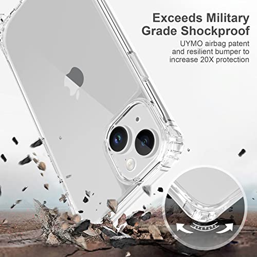 UYMO Crossbody Cell Phone Case for iPhone 14 Plus 6.7", with 2 Pack Tempered Glass Screen Protector + 1 Pack Camera Lens Protector,Adjustable Necklace Lanyard Cover Holder with Cord Strap - Rainbow