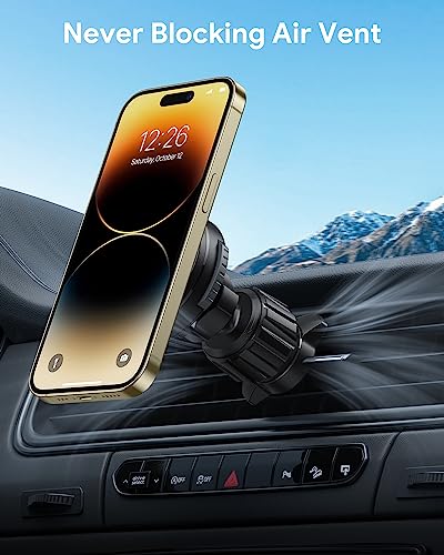 O-Mag DriveSafe Car Phone Mount, Air Vent Car Phone Holder, Powerful Magnetic Mounting and Vacuum Suction Cup, Easy One Hand Use, 360° Adjustable, Fits iPhone, MagSafe Cases and Android phones