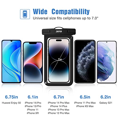 JOTO Universal Waterproof Pouch Cellphone Dry Bag Case for iPhone 14 13 12 Pro Max Xs Max XR X 8 7 6S Plus SE, Galaxy S22 S22+ S21 FE -Black