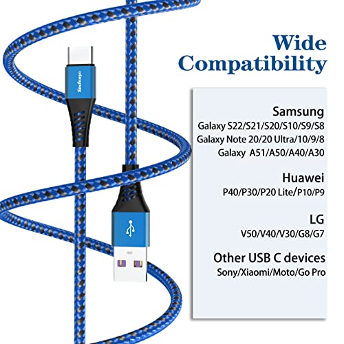 USB C Cable Type C Charger Cable 1M Fast Charging Cable Lead Nylon Braided Phone USB-C Charger Cable for Samsung Galaxy S23 S22 S21 Ultra S20 Fe Plus S10 S9 S8 A40 A50 A70 A20e A3 A5 2017,Note 20 10