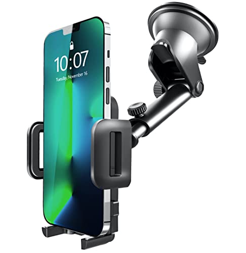 GVTECH Car Phone Holder, Dashboard Windscreen Car Phone Mount, Universal Car Cradle 360° Rotatable Extendable Arm One Button Release stand for iPhone 13 12 11 Pro Max XS Max Xr X 8 7 6s Plus, Samsung