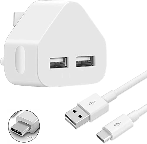 Galaxy A23 / A23 5G / A22 5G / A22 / A21S / A21 / A04S / A04 Type C Charger, Dual USB Port [1M] Fast Charging Cable Charger Triangle UK 3 Pin Mains Wall Plug USB C Charger For Samsung Galaxy A22 5G