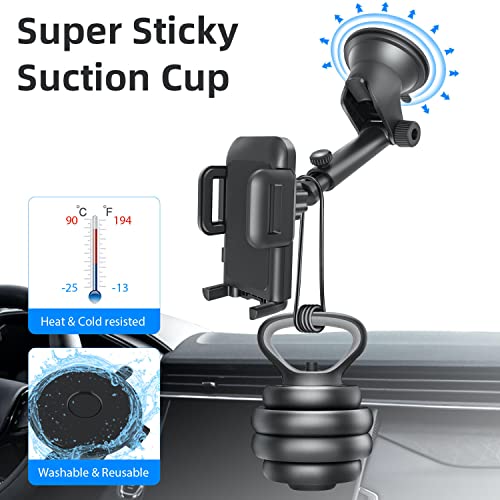 GVTECH Car Phone Holder, Dashboard Windscreen Car Phone Mount, Universal Car Cradle 360° Rotatable Extendable Arm One Button Release stand for iPhone 13 12 11 Pro Max XS Max Xr X 8 7 6s Plus, Samsung