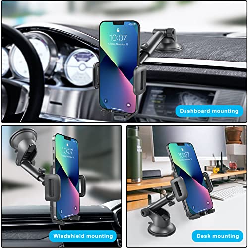 GVTECH Car Phone Holder, Dashboard Windscreen Car Phone Mount, Universal Car Cradle 360° Rotatable Extendable Arm One Button Release stand for iPhone 13 12 11 Pro Max XS Max Xr X 8 7 6s Plus, Samsung