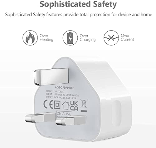 Galaxy A23 / A23 5G / A22 5G / A22 / A21S / A21 / A04S / A04 Type C Charger, Dual USB Port [1M] Fast Charging Cable Charger Triangle UK 3 Pin Mains Wall Plug USB C Charger For Samsung Galaxy A22 5G