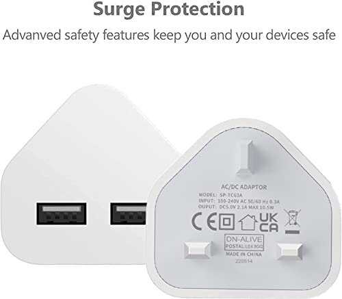 Galaxy A23 / A23 5G / A22 5G / A22 / A21S / A21 / A04S / A04 Type C Charger, Dual USB Port [1M] Fast Charging Cable Charger Triangle UK 3 Pin Mains Wall Plug USB C Charger For Samsung Galaxy A22 5G