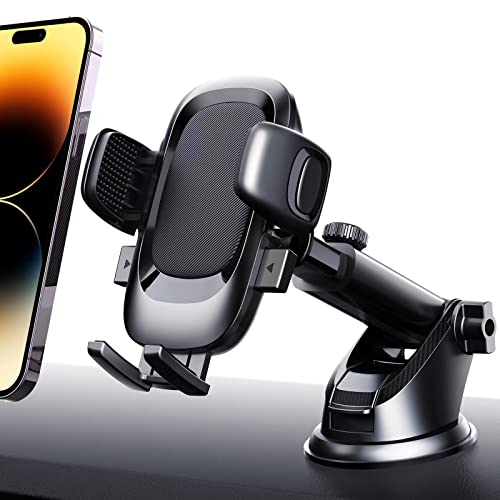 Jiancrate Mobile Phone Holder for Cars, Phone Mount for Dashboard Windscreen, 360° Rotation Washable Suction Cup Base, Cars Cradle with One Button Release Compatible with iPhone 14 13 12 11 Samsung