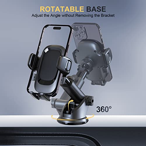 Jiancrate Mobile Phone Holder for Cars, Phone Mount for Dashboard Windscreen, 360° Rotation Washable Suction Cup Base, Cars Cradle with One Button Release Compatible with iPhone 14 13 12 11 Samsung